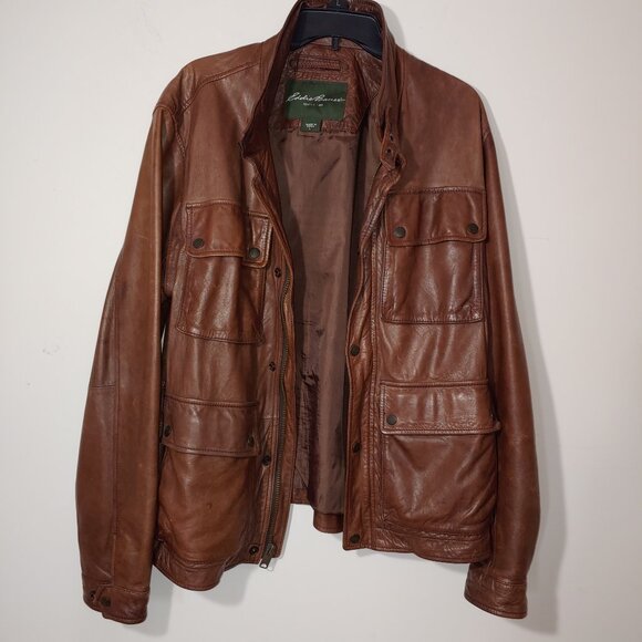 Eddie Bauer 100% Genuine Lamb  Distressed Leather Jacket Size L Brown - Picture 6 of 12
